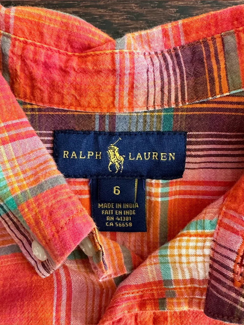 Ralph Lauren plaid button down shirt, size 6